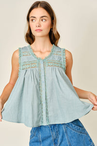 Bohemian Sleeveless Cotton Lace Blouse