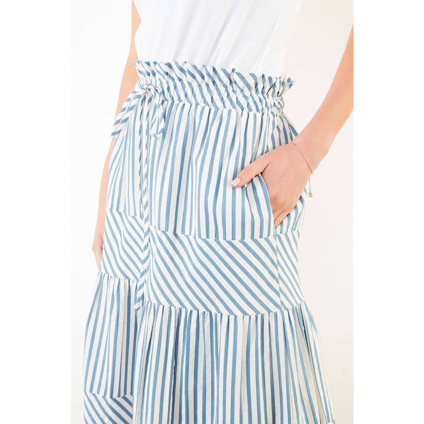 Long Striped Tiered Skirt