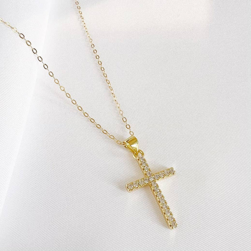 Cross Religious Cz Necklace Gold Filled