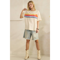 Retro Rainbow Stripe Distressed Tee