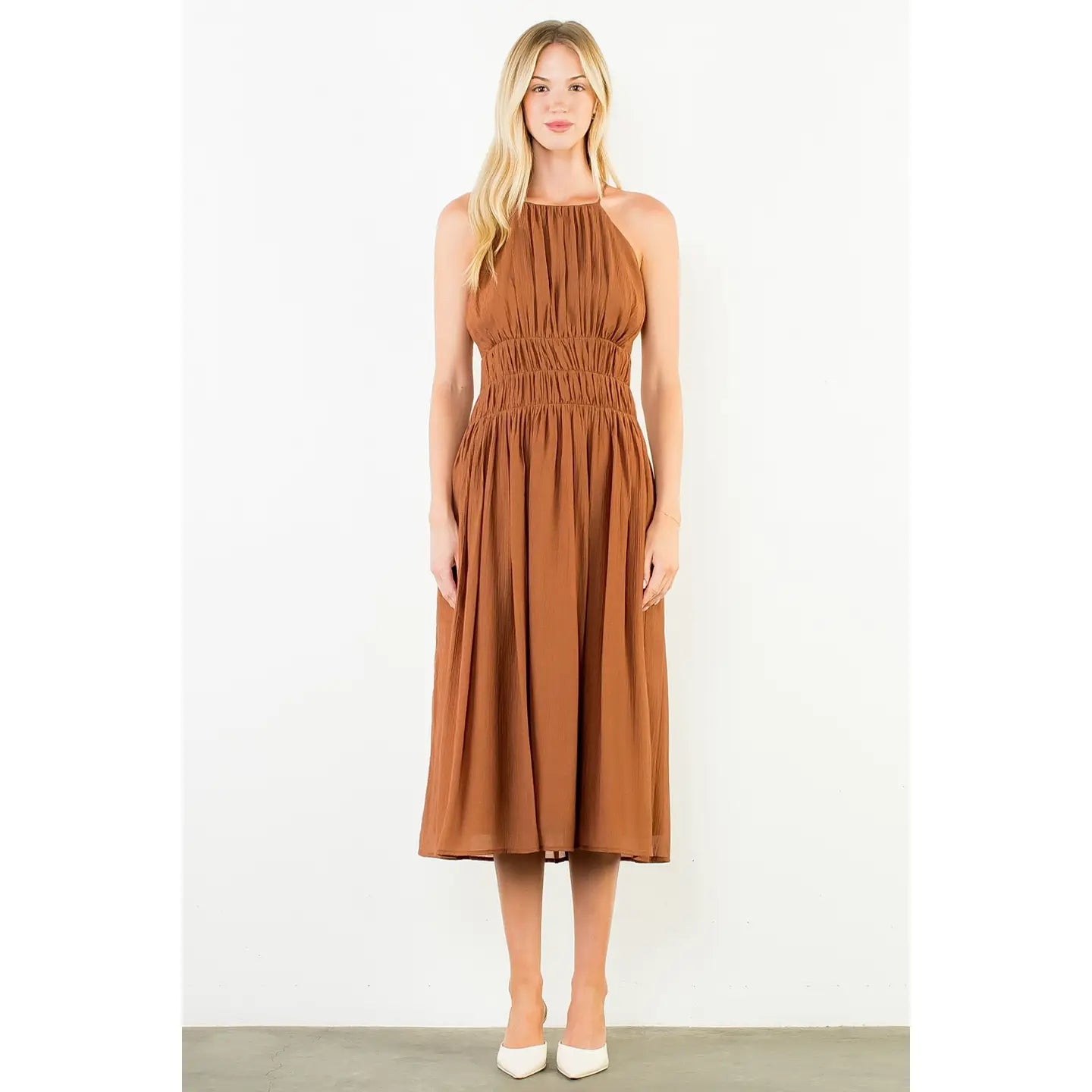 Sleeveless Crinkled Midi Dress