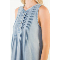 Sleeveless Button Pintuck Denim Dress