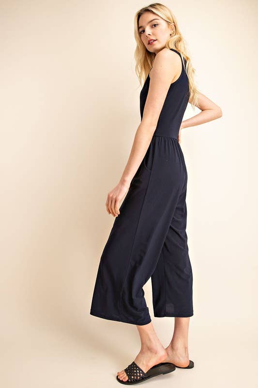 SURPLICE SLEEVELESS WAIST DEFINED CROPPED JUMPSUIT