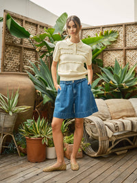 Ruffle Pocket Bermuda Denim Shorts