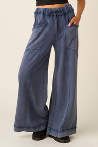 Mineral Wash Curved Seam Wide Leg Pants