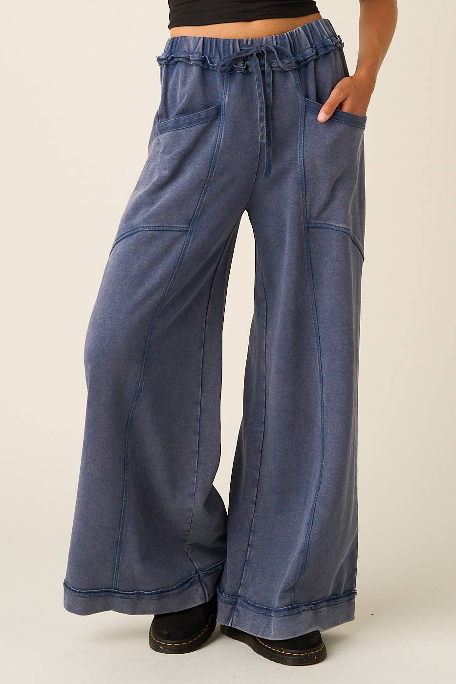 Mineral Wash Curved Seam Wide Leg Pants
