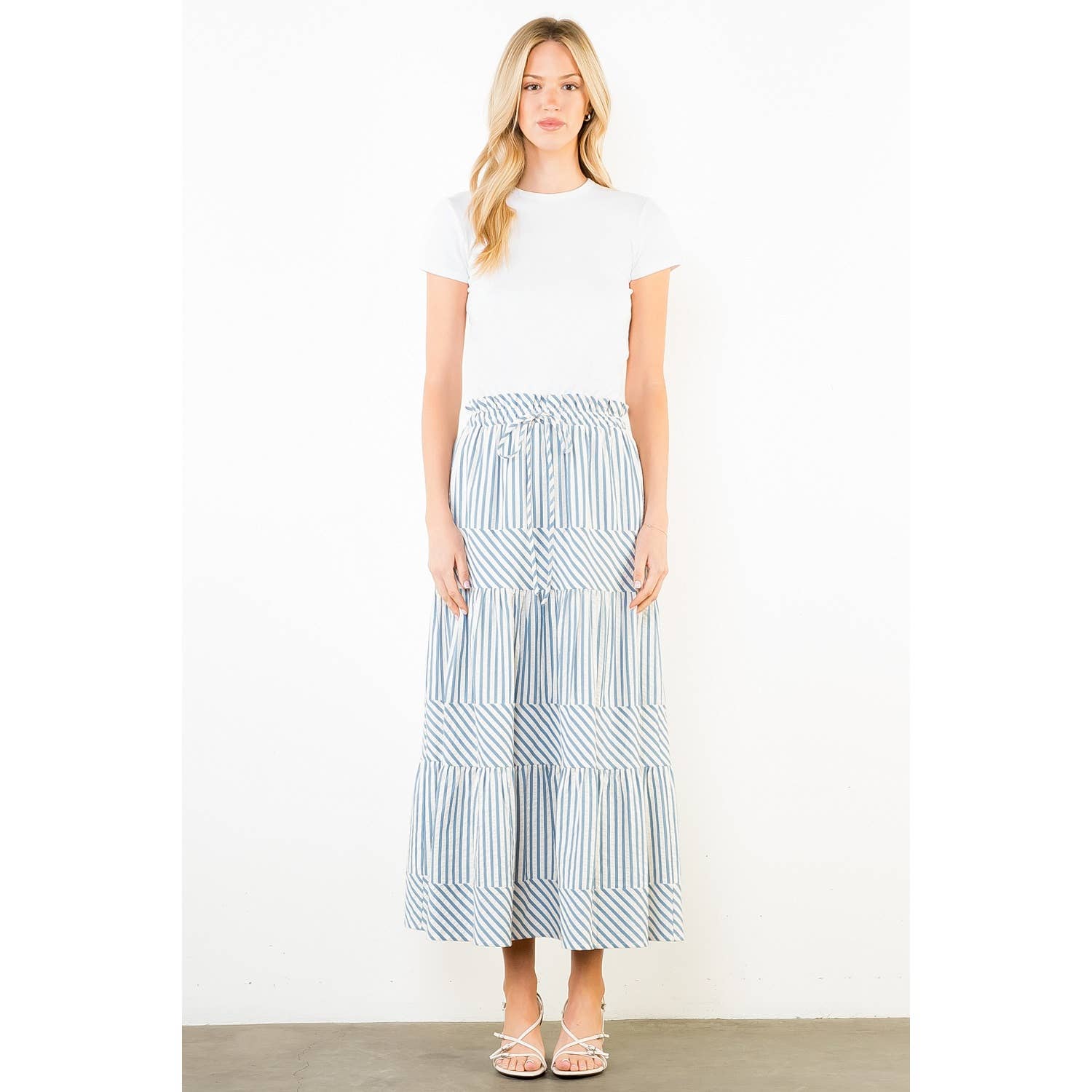 Long Striped Tiered Skirt