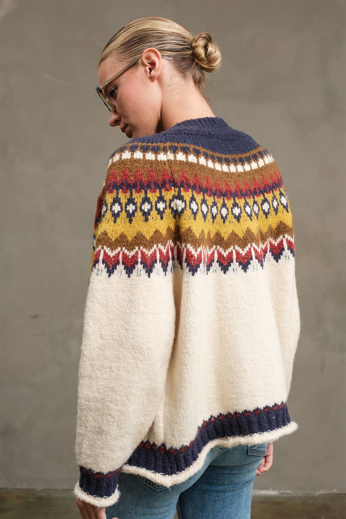 Nordic Pattern Toggle Knit Cardigan