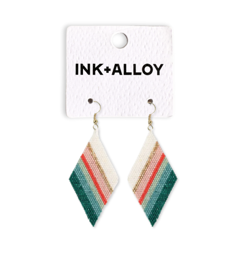 Frida Mixed Stripe Beaded Earrings Teal Poppy