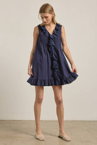 Ruffle Trim Pintuck Dress with Slip Lining