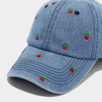Vintage Cherry Embroidered Denim Baseball Cap