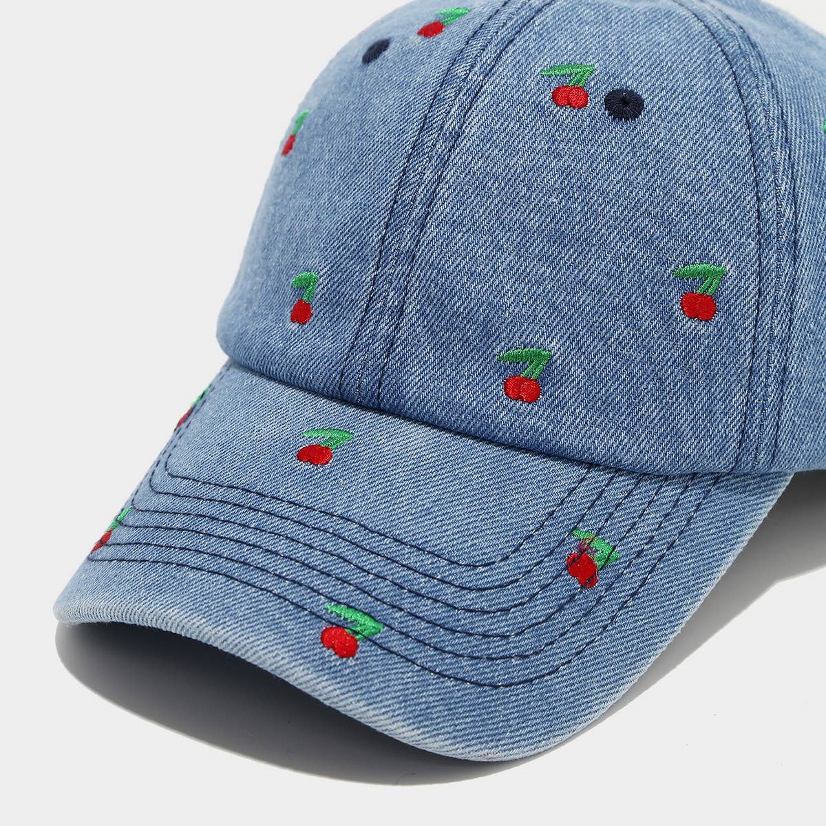 Vintage Cherry Embroidered Denim Baseball Cap