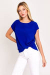 SOLID WOVEN TEE WITH FRONT KNOT DETAIL