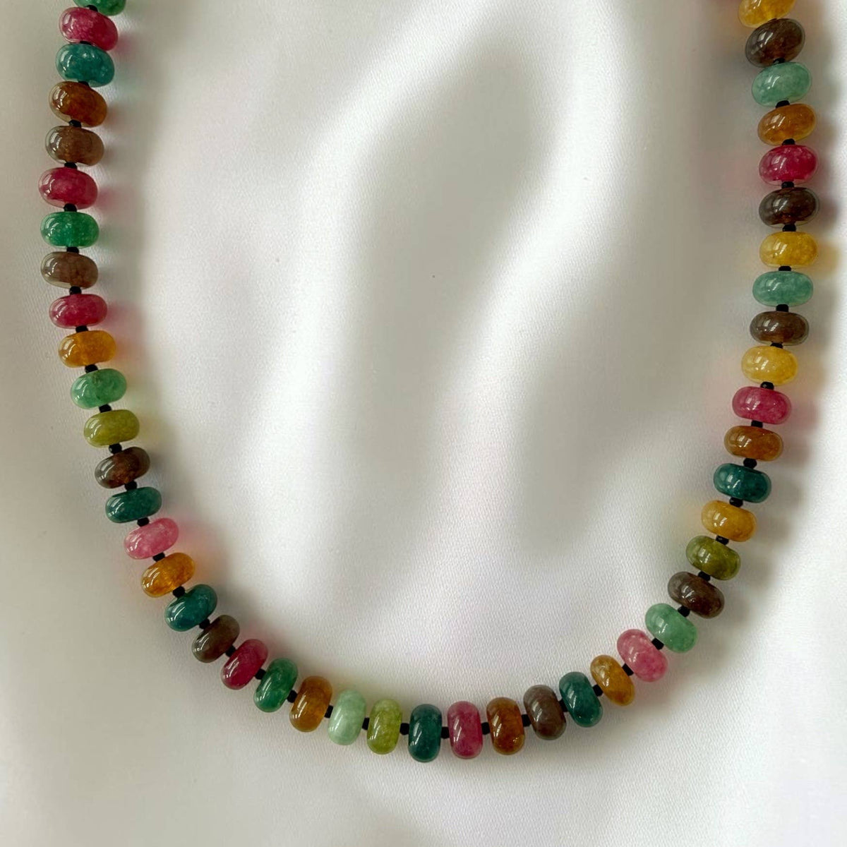 Greer Gemstone Multi Color Beaded Necklace Gold Filled