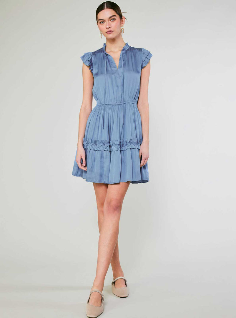 Flutter Sleeve Ruffle Detail Mini Dress