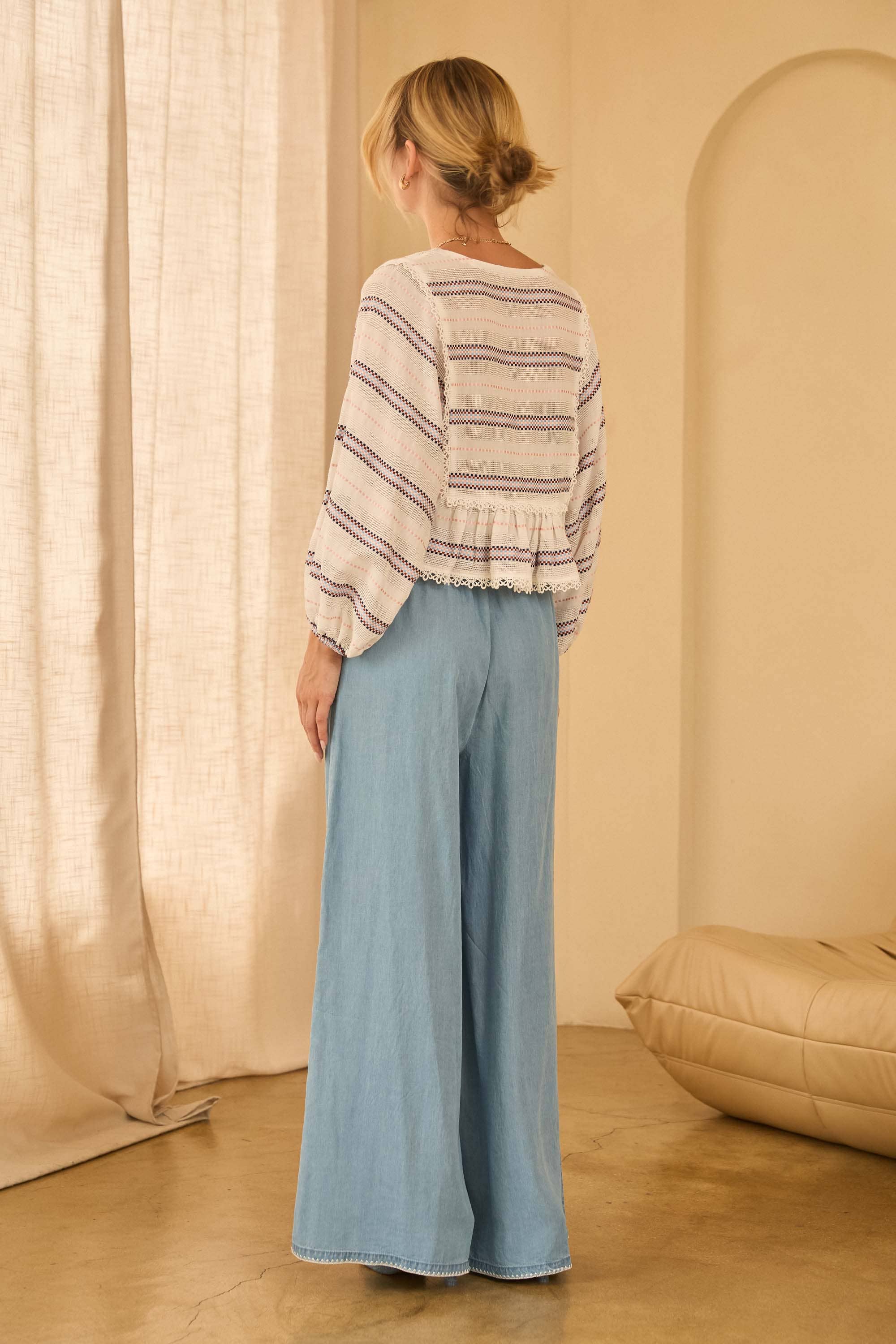 Stripe peplum long sleeve top