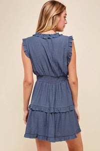 Sleeveless V Neck Ruffle Detail Dress