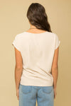 SOLID WOVEN TEE WITH FRONT KNOT DETAIL