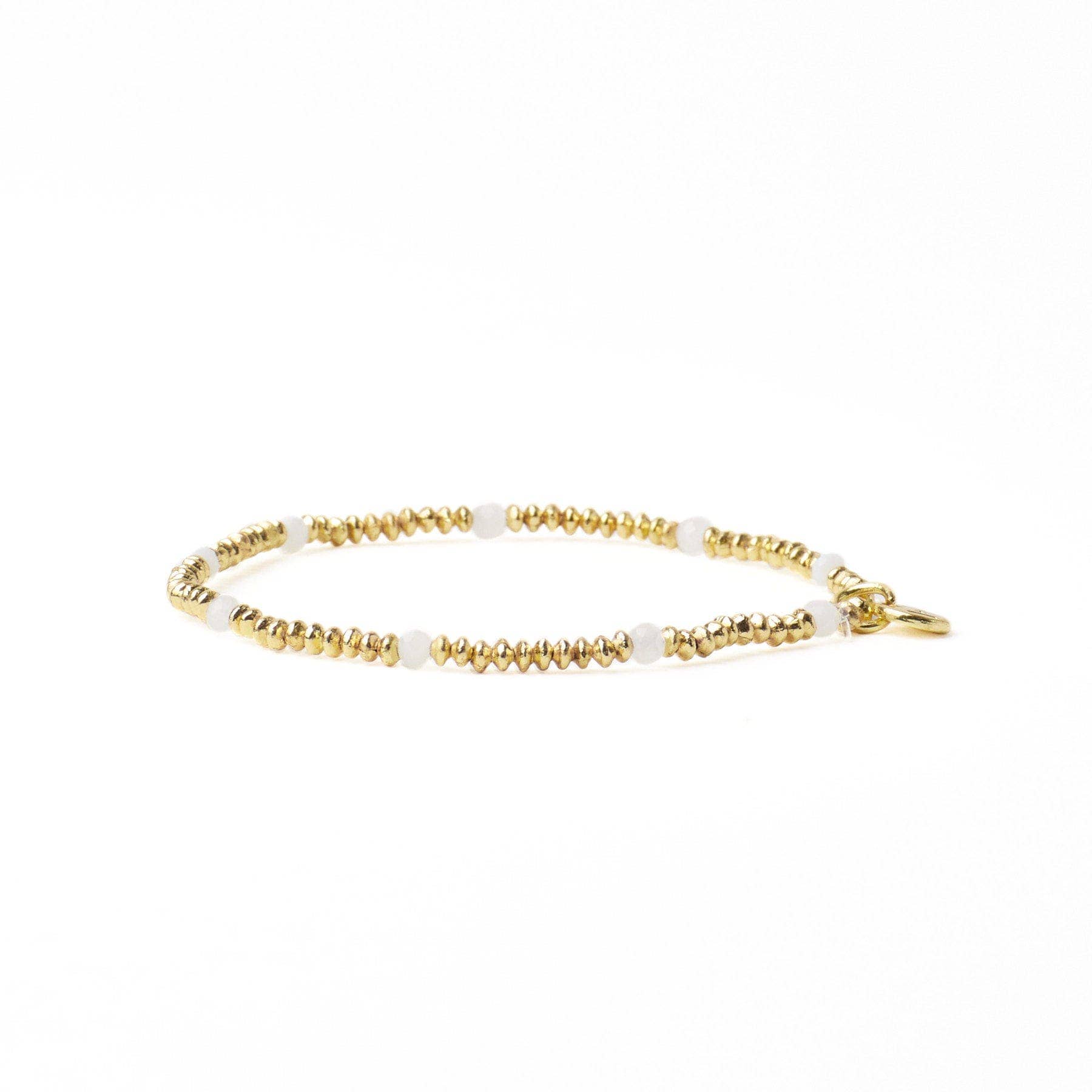 Ashley Small Brass + Crystal Stretch Bracelet White + Gold