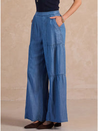Chambray Tiered Wide Leg Pants