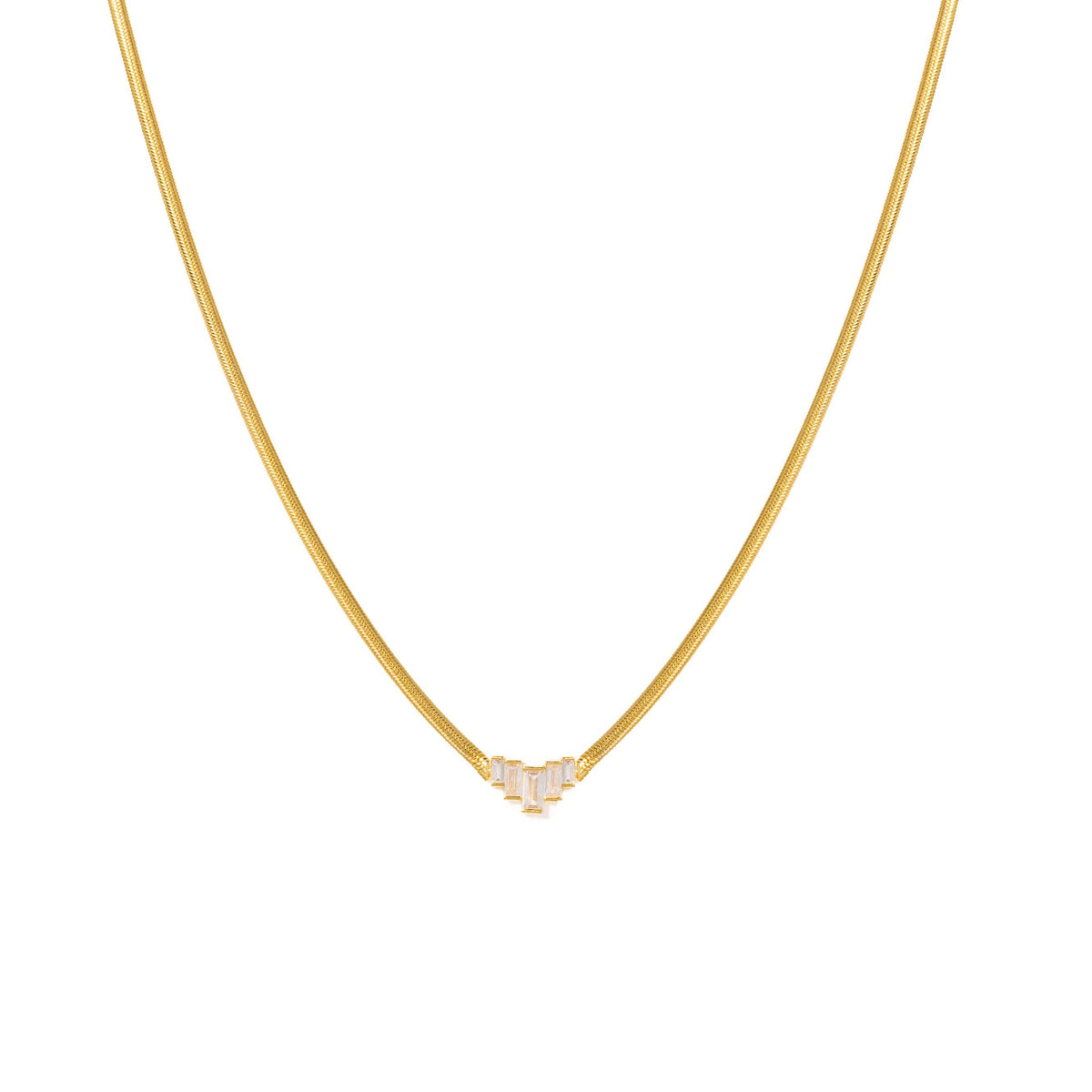 Clarice Necklace | Baguette Pendant | Herringbone Chain