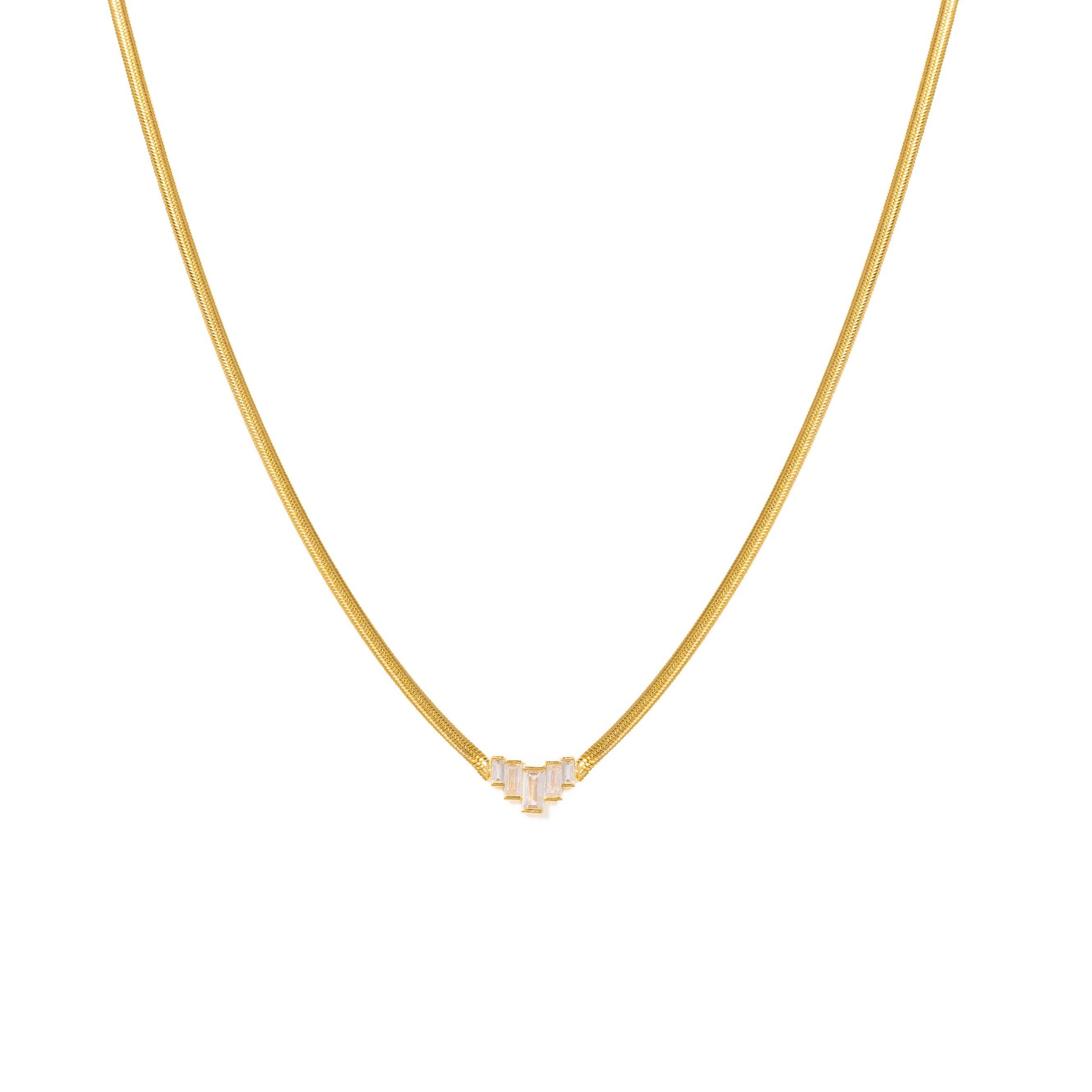 Clarice Necklace | Baguette Pendant | Herringbone Chain