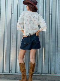 Eyelet Embroidered Scallop Hem Tee