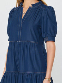 Denim Tiered Short Sleeve Mini Dress