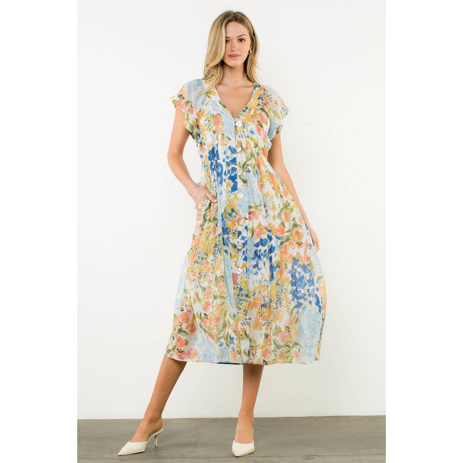 Flutter Sleeve Floral Maxi Dress