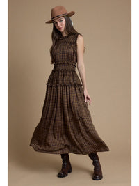 Plaid Ruffle Trim Smocked Maxi Dress