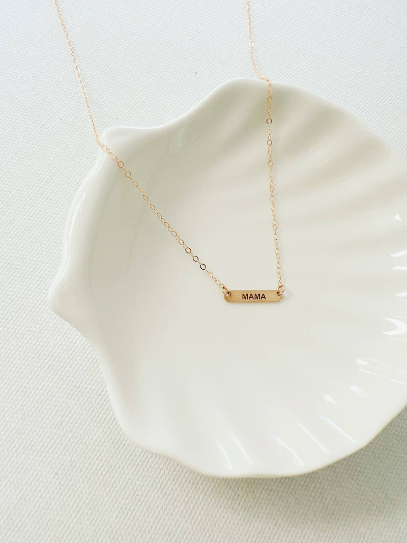 Engraved Mini Mama Bar Necklace Gold Filled