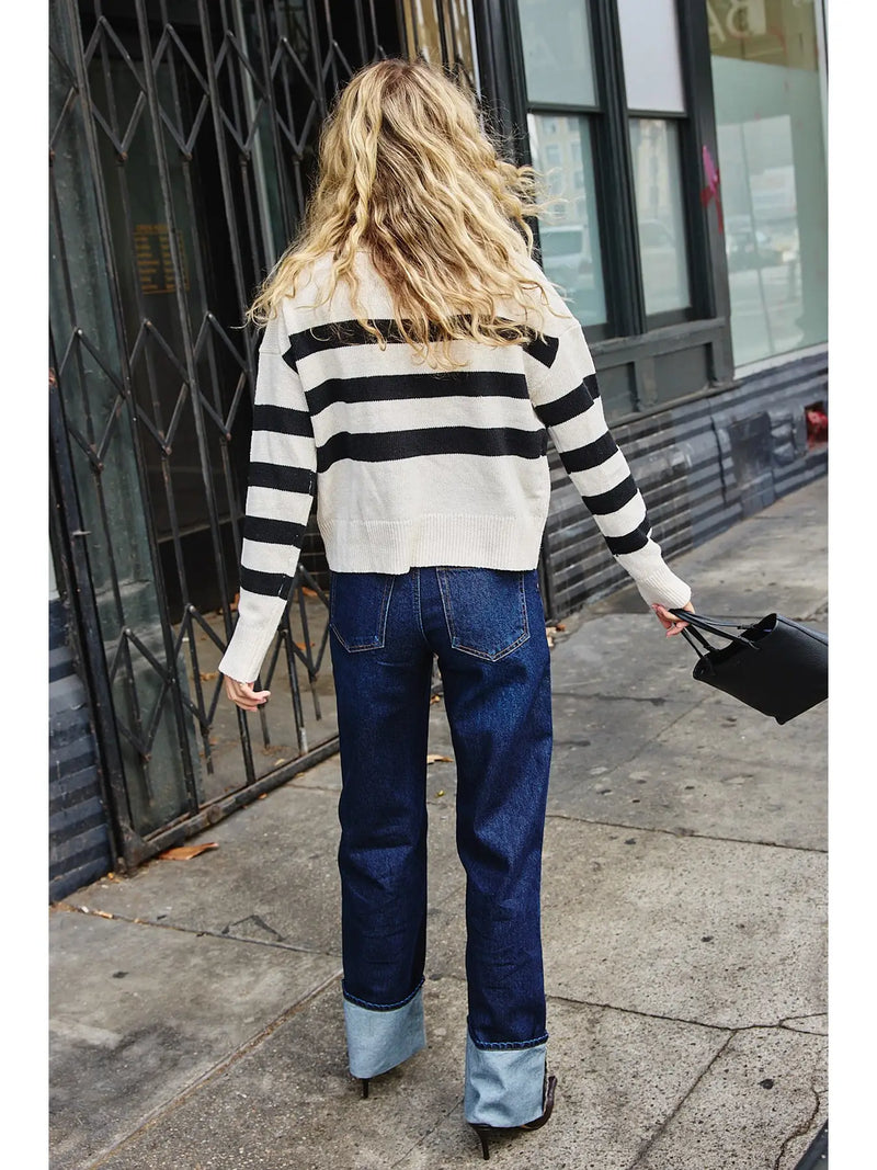 Open Collar stripe knit top