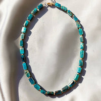 Pacific Blue Apatite Gemstone Beaded Necklace Gold Filled