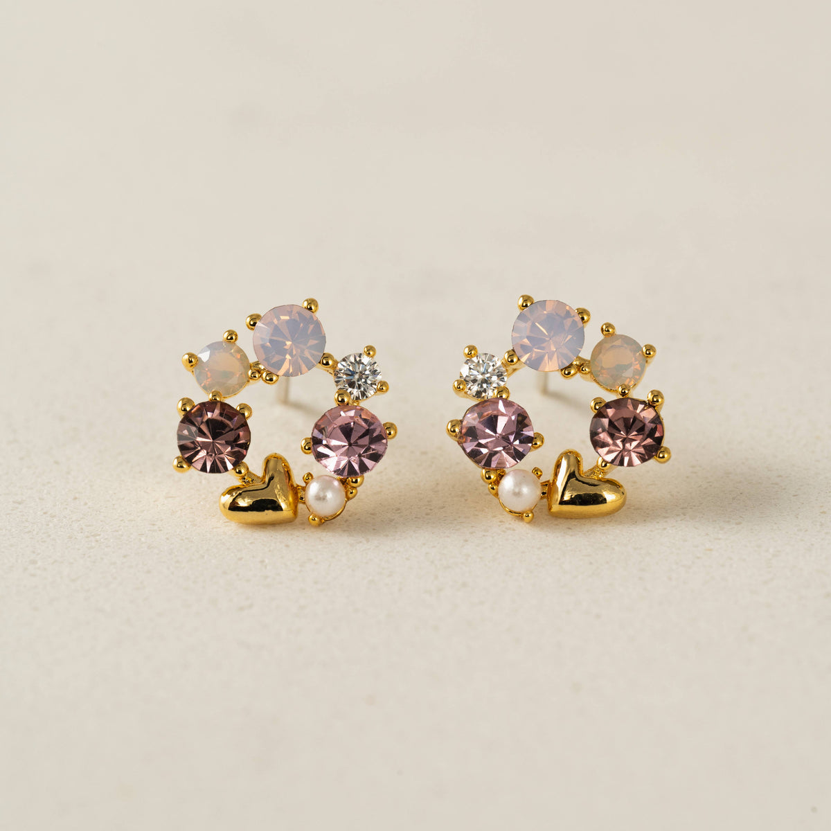 Amorette Stud Earrings | Pearl & Crystal Studs | 11mm
