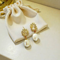 Riley Freshwater Pearl CZ Earrings Gold Filled