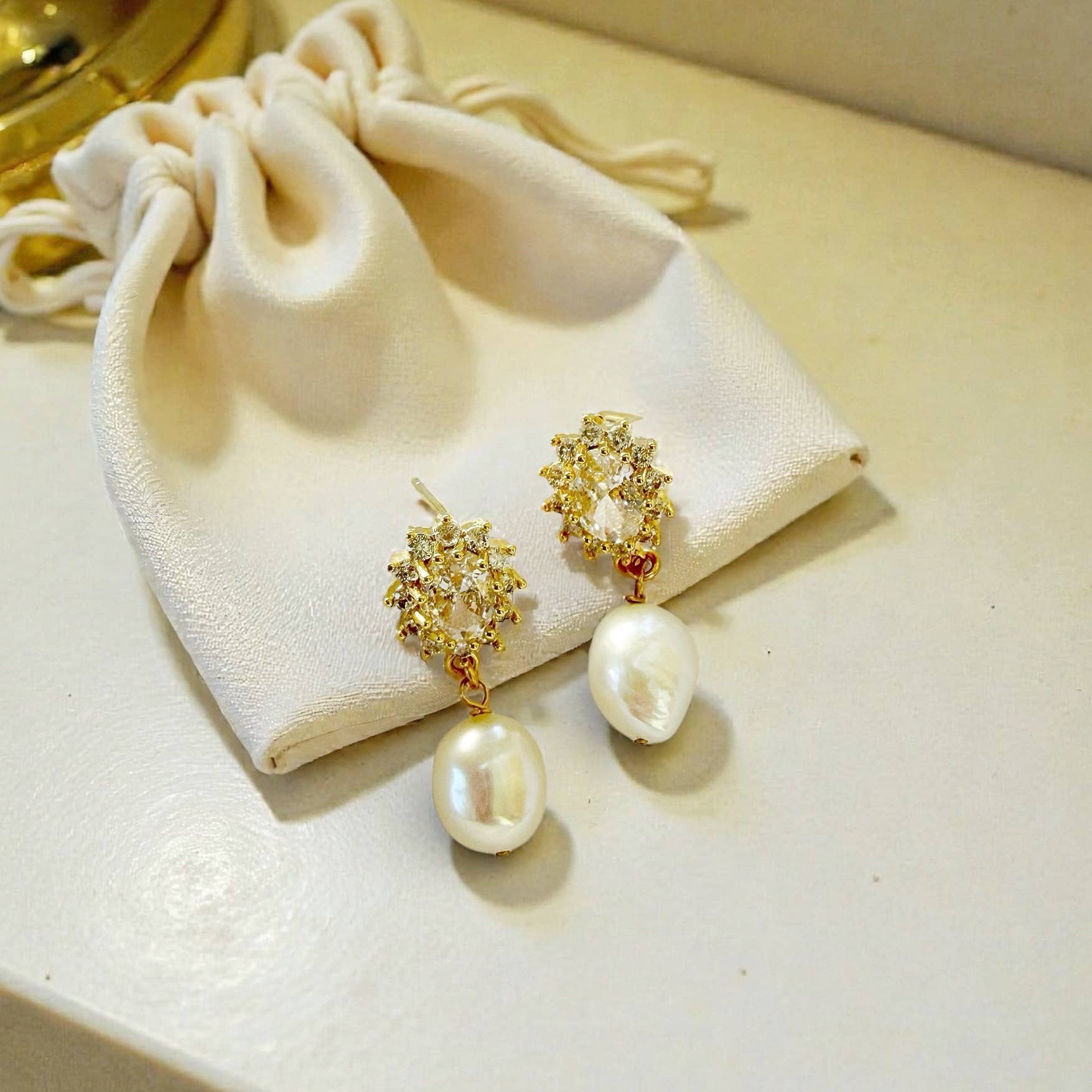 Riley Freshwater Pearl CZ Earrings Gold Filled