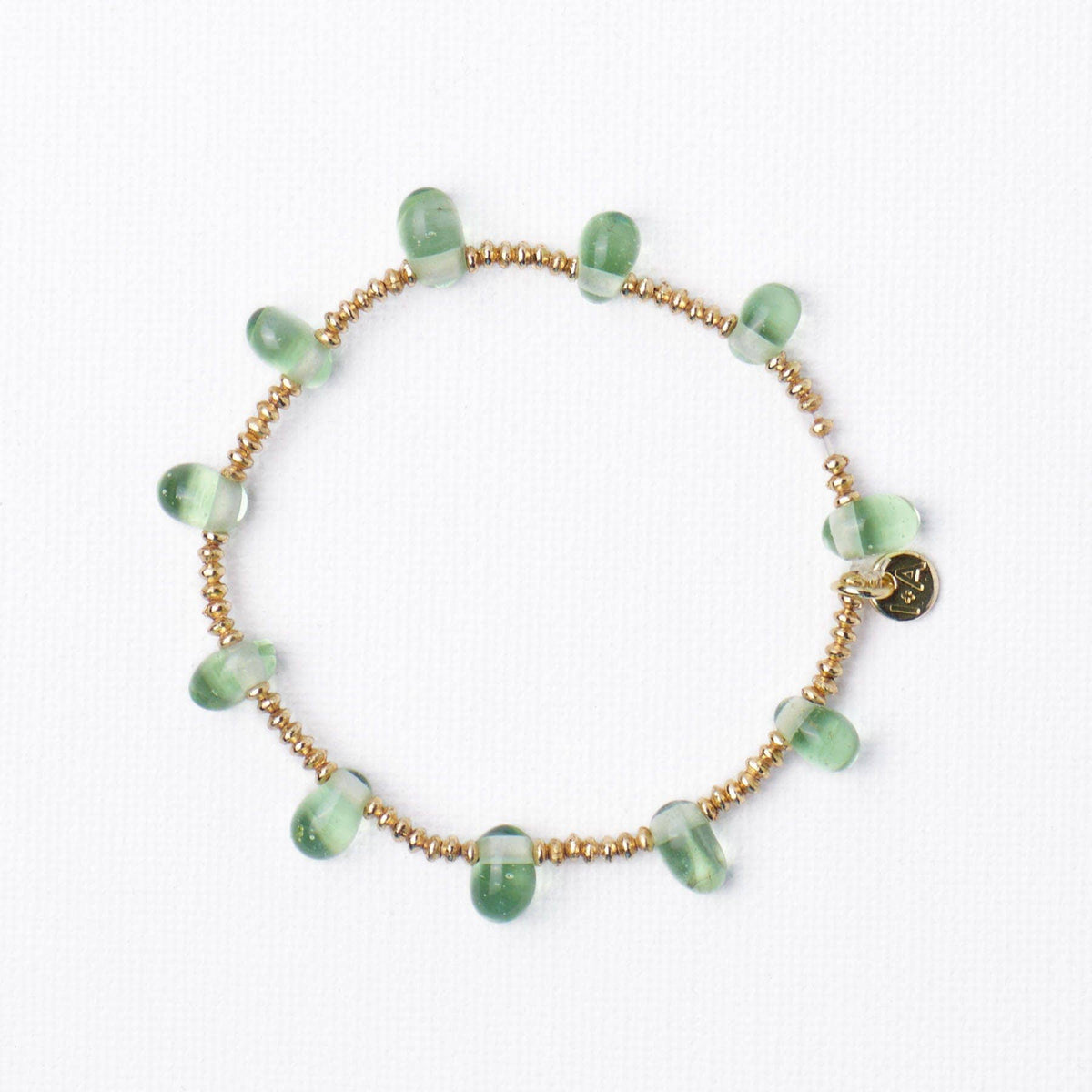 Hope Brass Stretch Bracelet With Glass Beads Mint