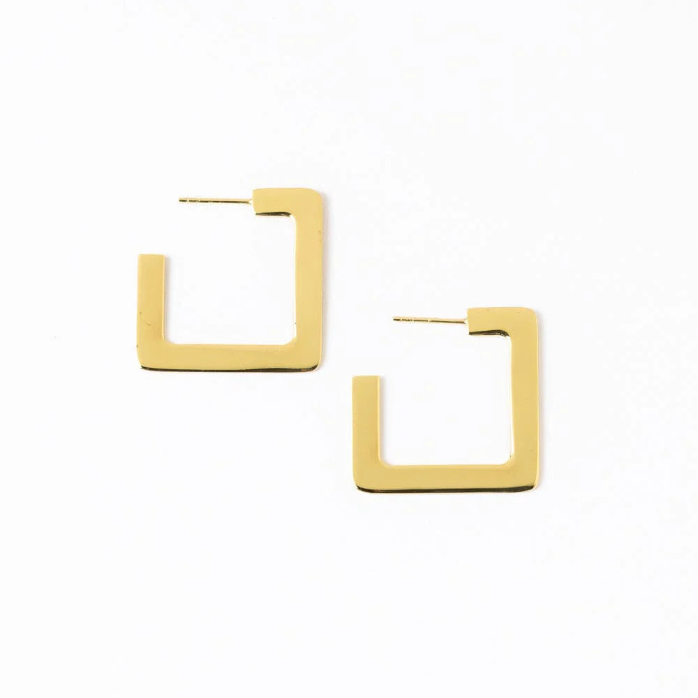 Heidi Square Hoop Earrings Brass
