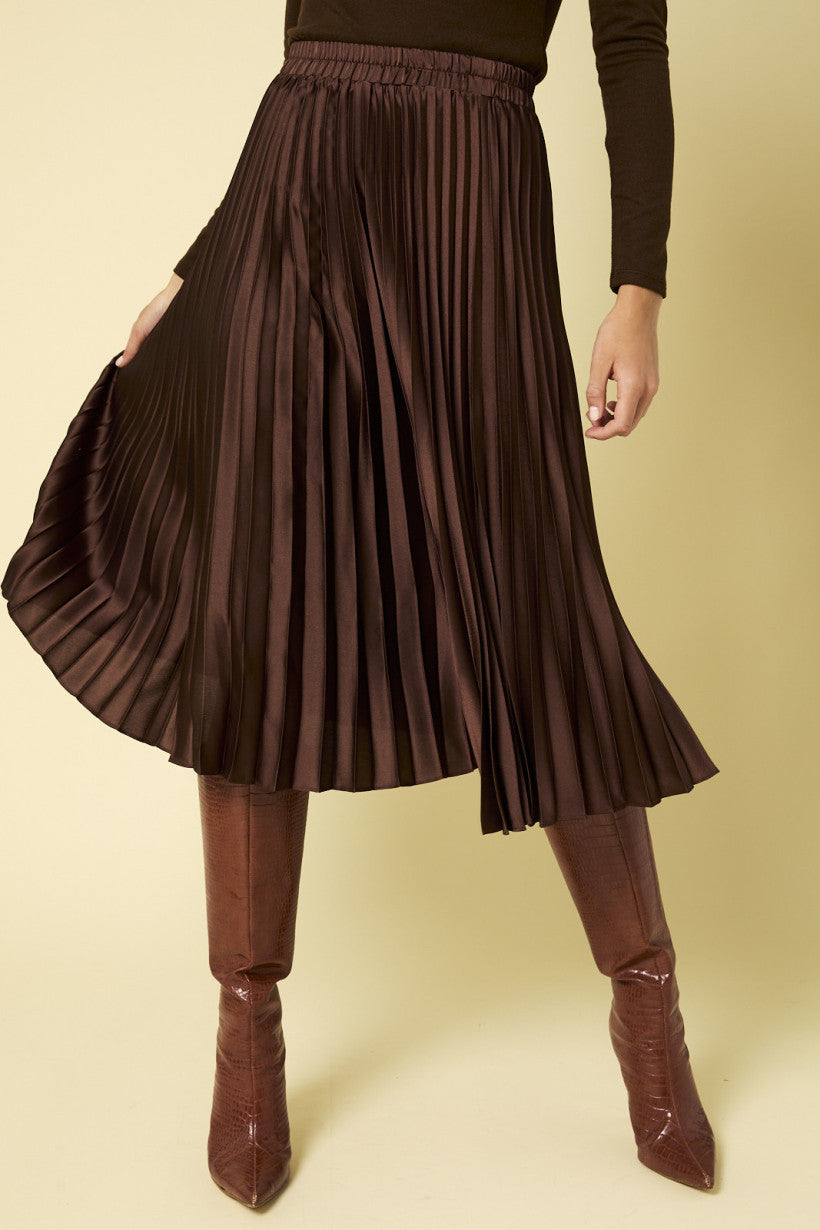 Sunburst Pleated Satin Midi Skirt