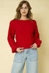 RIBBED POINTELLE BUBBLE SWEATER