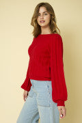 RIBBED POINTELLE BUBBLE SWEATER