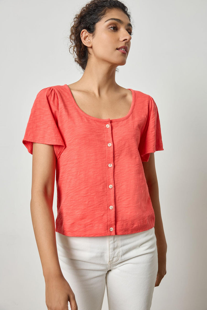 Button Front Flutter Sleeve Tee