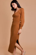 Scoop Neck Puff Long Sleeve Dress