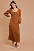 Scoop Neck Puff Long Sleeve Dress