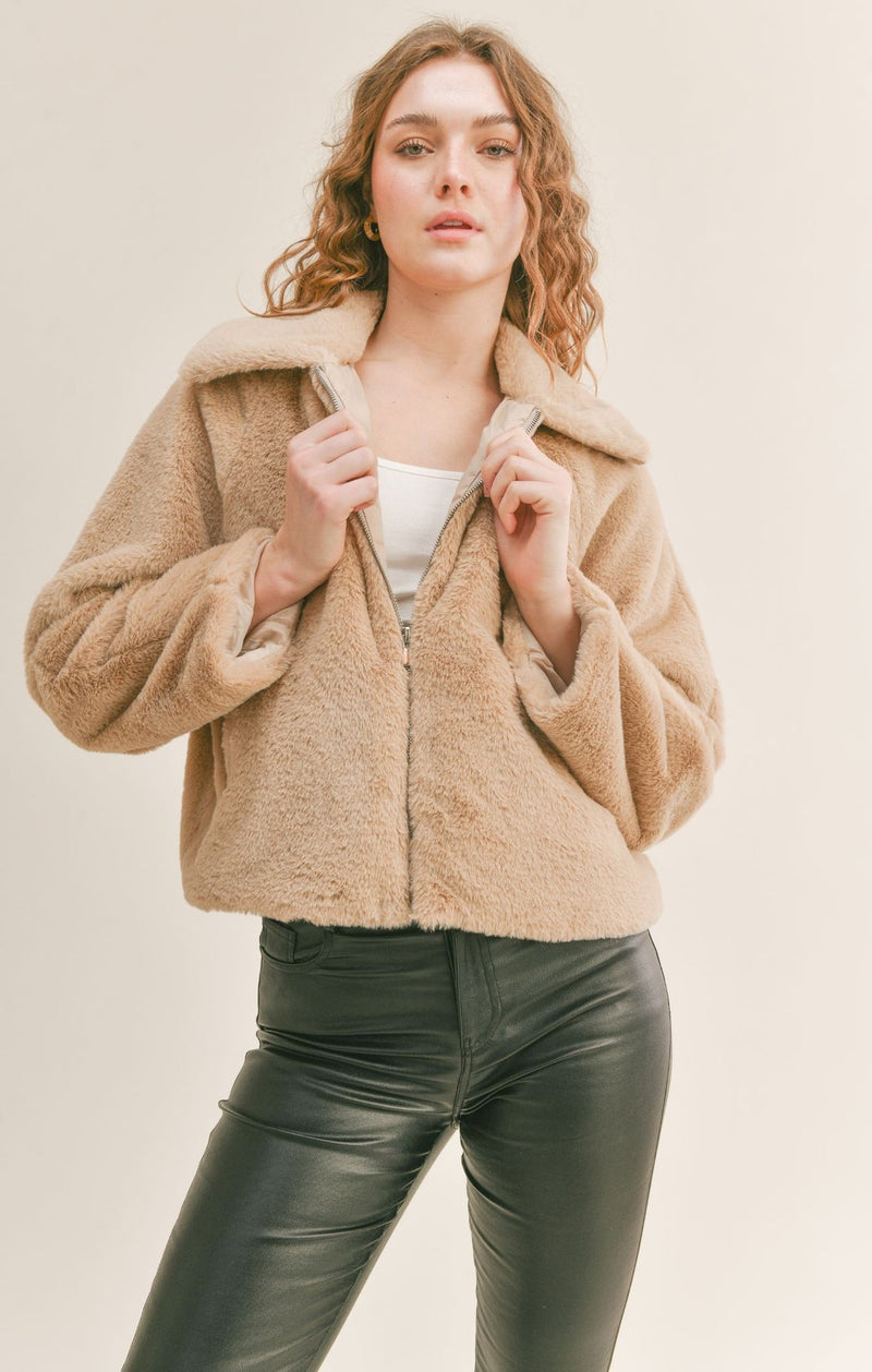 taupe faux fur jacket