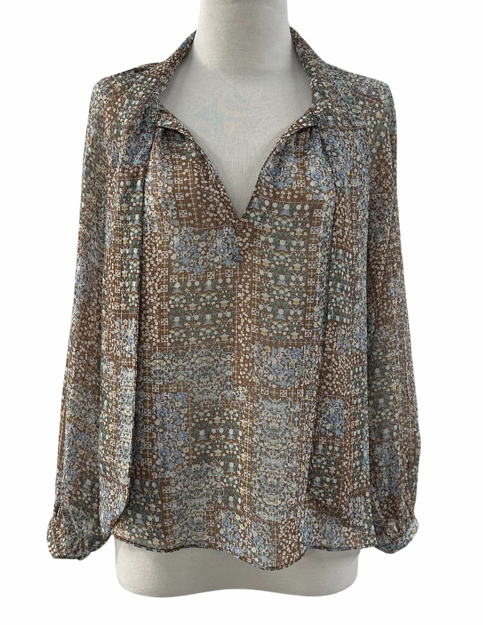 Reset By Jane Floral Tie Neck Blouse