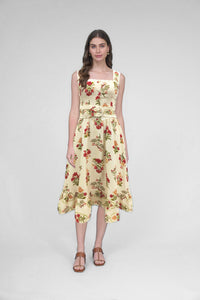 Zoe and Claire Floral Linen Belted Dress