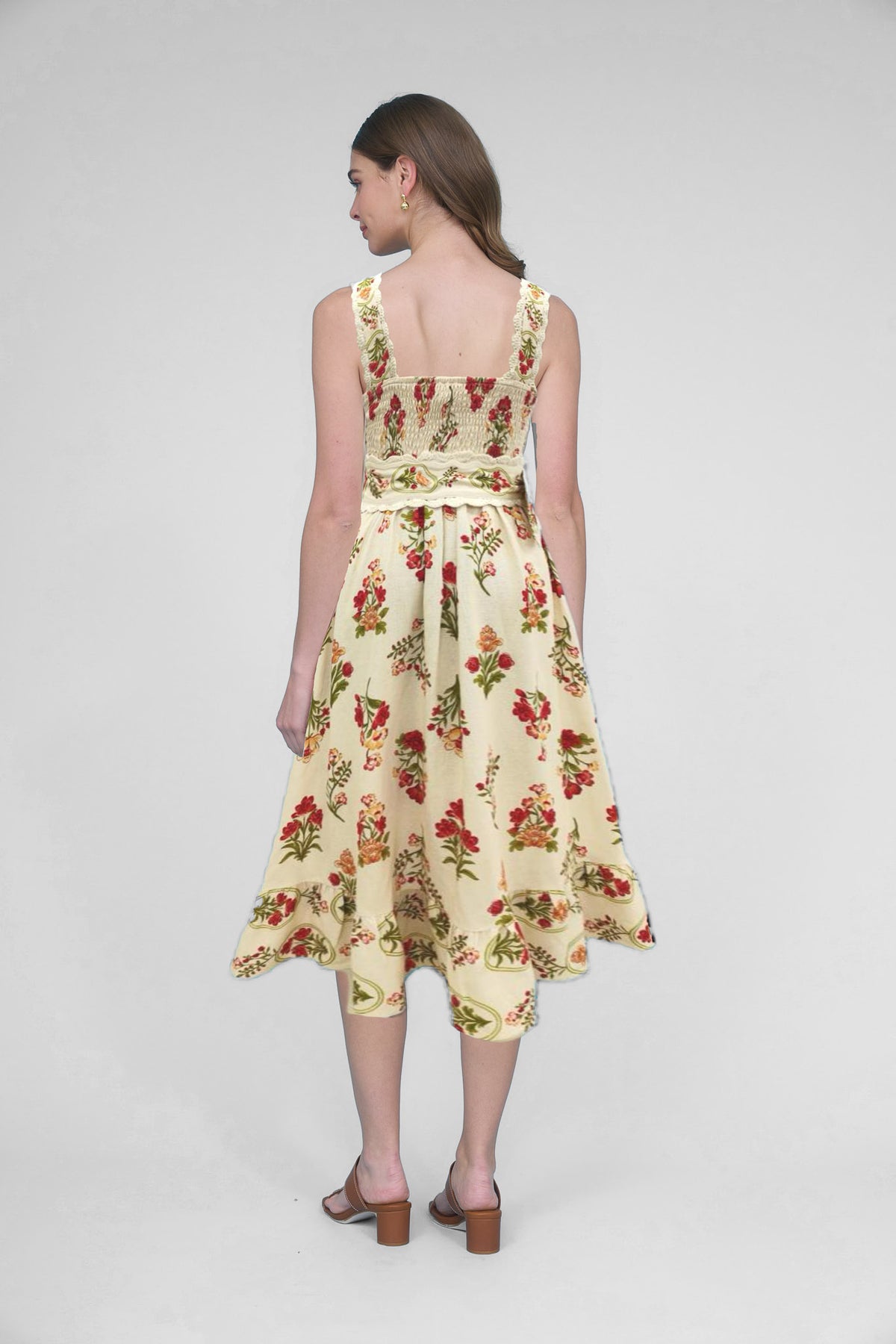 Zoe and Claire Floral Linen Belted Dress