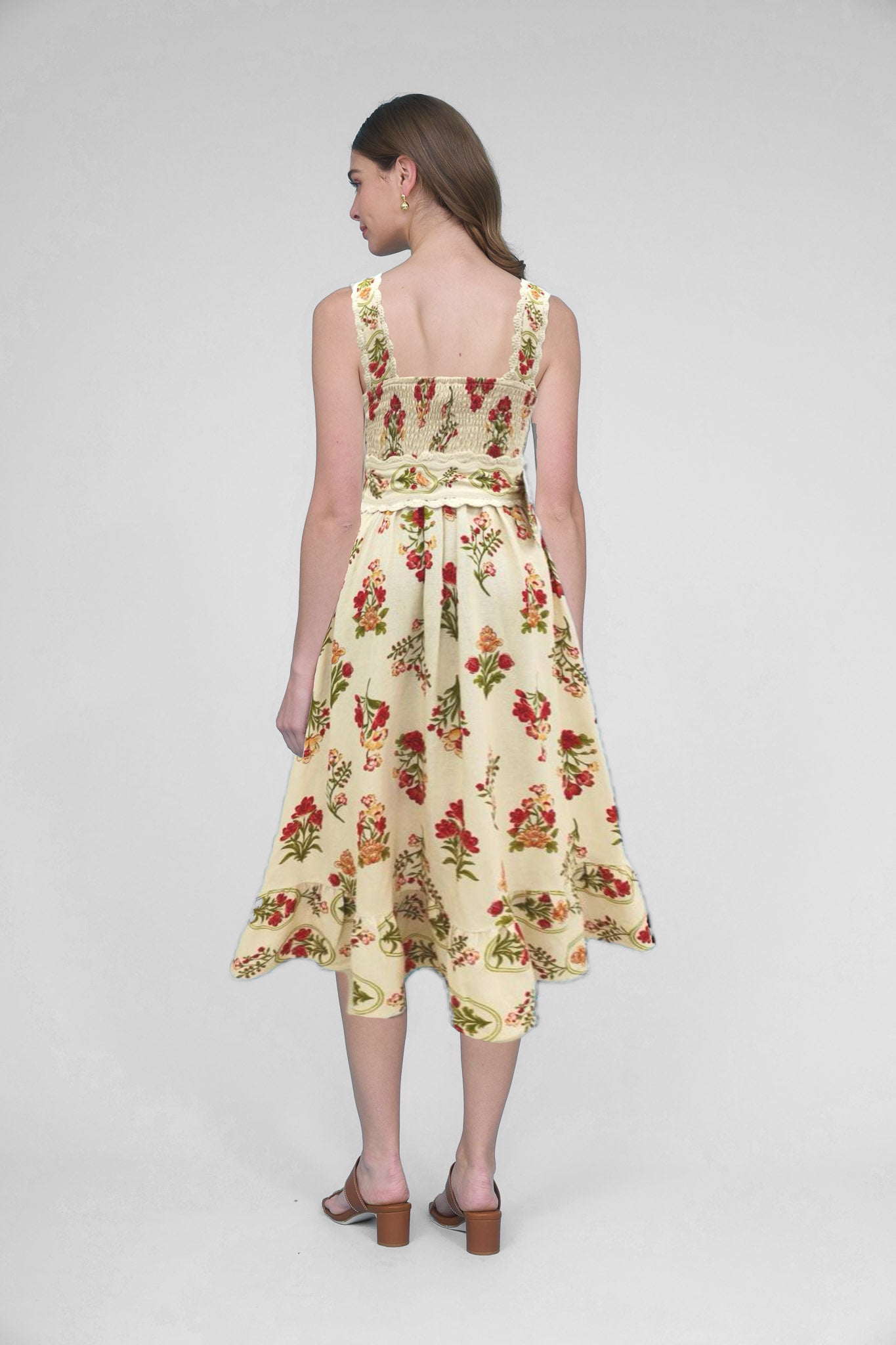 Zoe and Claire Floral Linen Belted Dress