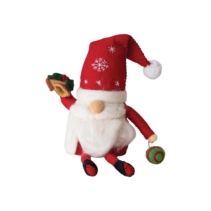 Handmade Wool Felt Santa Gnome w/ Embroidery